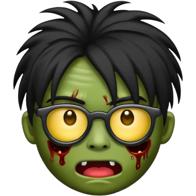 Emoji de zombi com óculos e cabelo preto emo sem pontas e óculos transparentes e z emoji