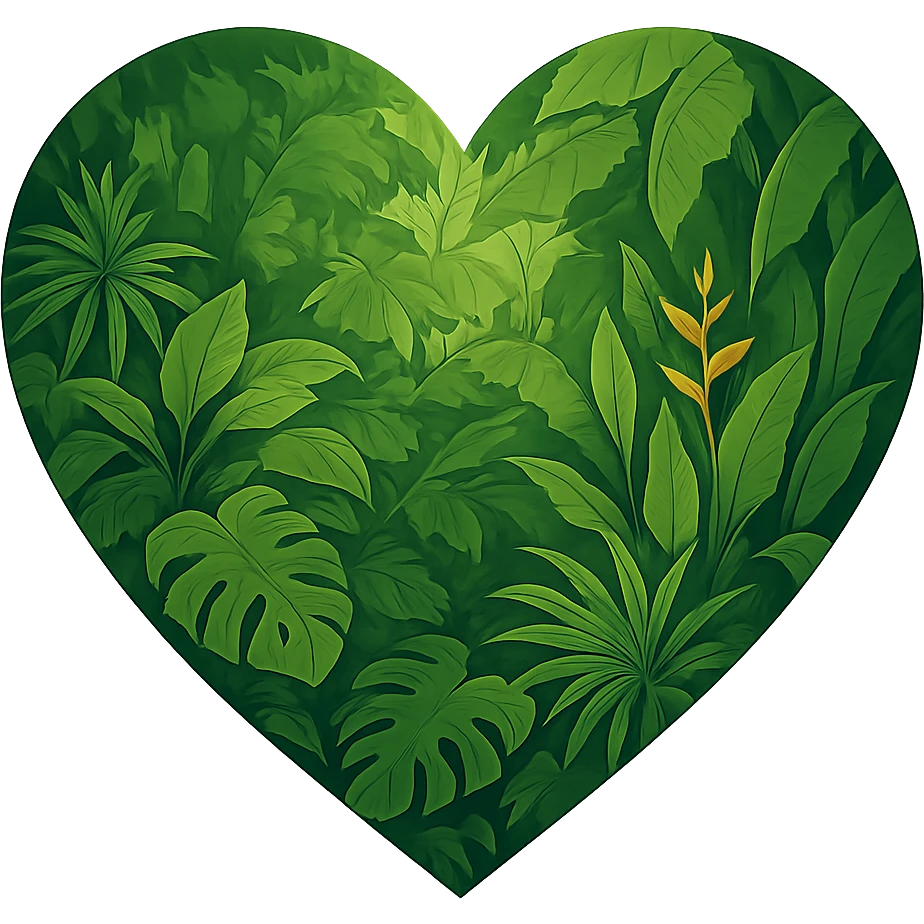 heart with a tropical rainforest canopy, clean digital illustration emoji