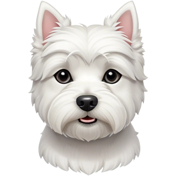 Cinematic Noble West Highland White Terrier Portrait Emoji, Poised and regal, with a compact, sturdy build and a pristine, well-groomed pure white coat, deep-set soulful dark eyes, Simplified yet sharp and sophisticated features, highly detailed, glowing with a soft, dignified glow, high shine, intelligent and loyal, stylized with an air of confidence, focused and attentive, soft glowing outline, capturing the essence of a watchful and determined companion, so majestic it feels as though it could trot out of the screen with effortless authority! emoji