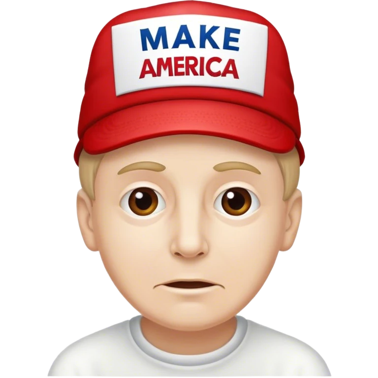 Frail boy wearing red hat saying “MAKE AMERICA GREAT AGAIN” emoji