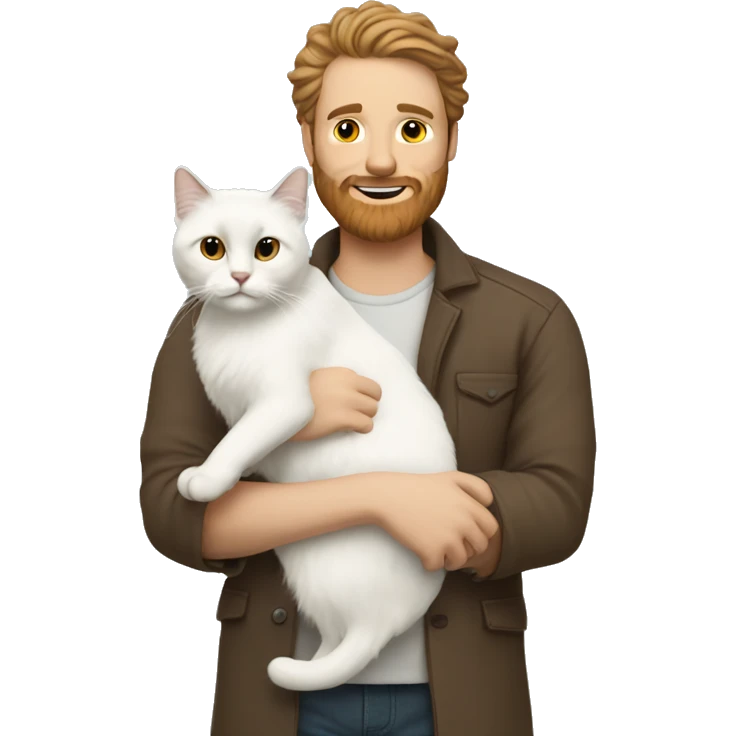 White men with brown beard holding white ragdoll cat emoji