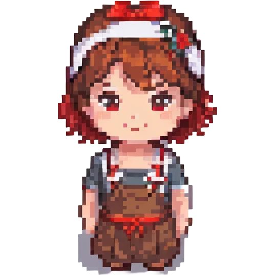 girl with short brown hair and a red headband, pixel art style, facing forward emoji