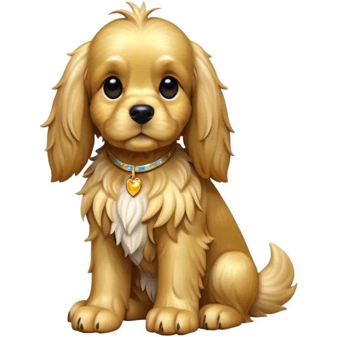 cinematic-[cocker spaniel dog]-realistic-full-body-sitting-emoji,-tail-resting-loosely-beside-its-paws,-head-tilted-dramatically,-scruffy-[solid gold]-fur,-simplified-yet-realistic-focused-features,-highly-detailed,-glowing-with-an-almost-sarcastic-glow emoji