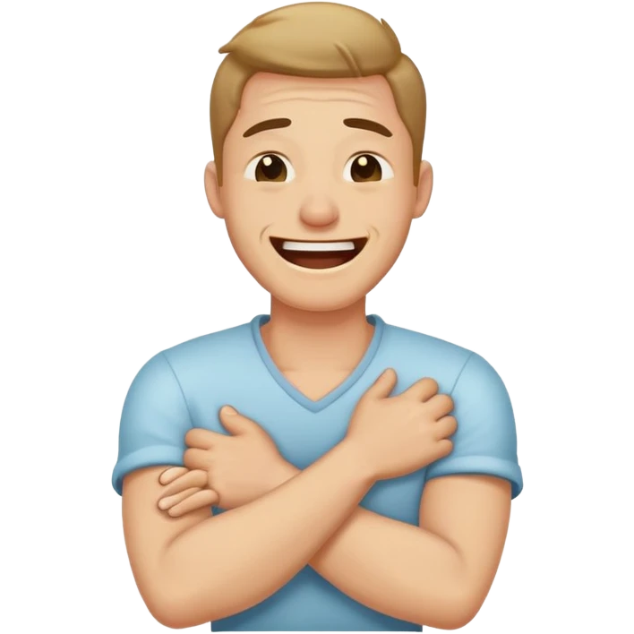 guy holding neck with crossed arms laughing crying emoji