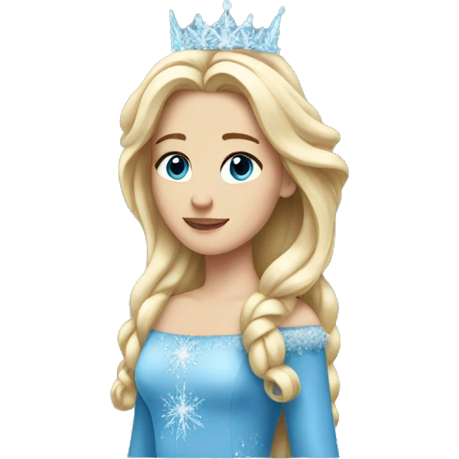 snow princess long blonde hair wearing an ice crown and a blue gown emoji