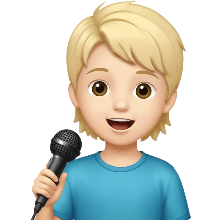 child singing with a microphone, cheerful and musical emoji