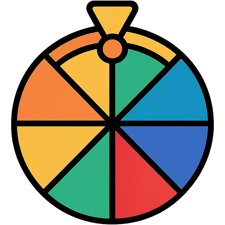 Fortune wheel with sections in different colors, with a spinner arrow on top emoji