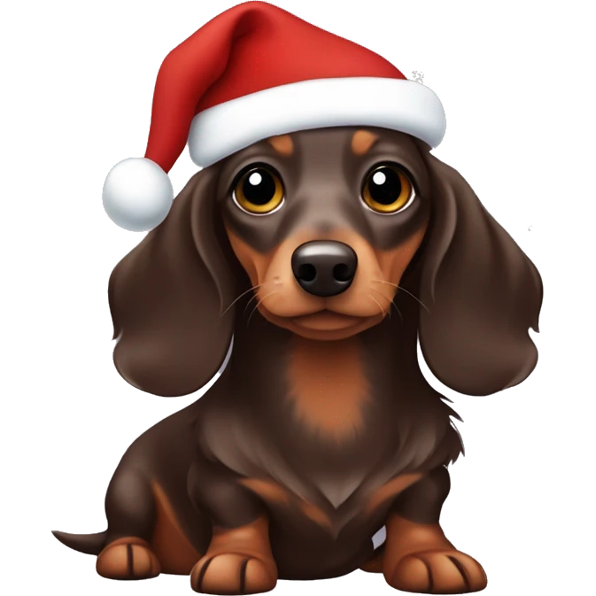 Miniature Chocolate dapple long haired dachshund wearing a Christmas outfit emoji