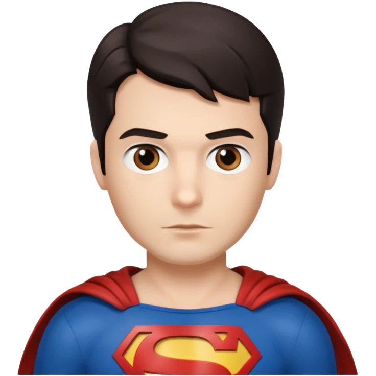 Make a man with brown eyes and dark hair in a Superman costume emoji