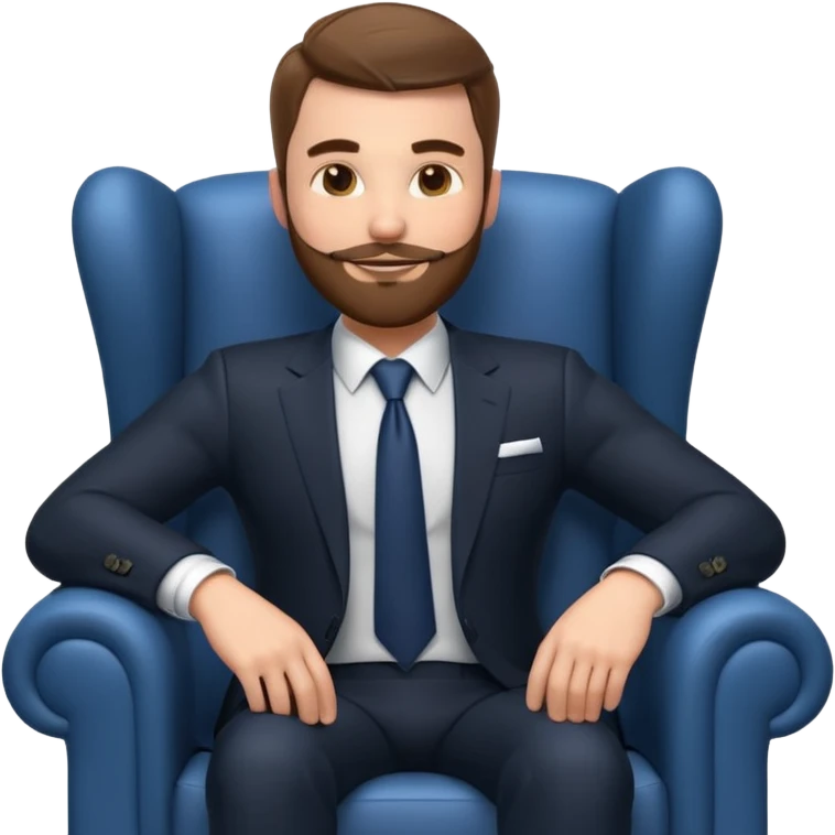 businessman sitting in an armchair, confident relaxed pose, formal suit and tie, professional corporate vibe, 3D cartoon style, mobile game icon style, clean background, no text, no watermark
 emoji
