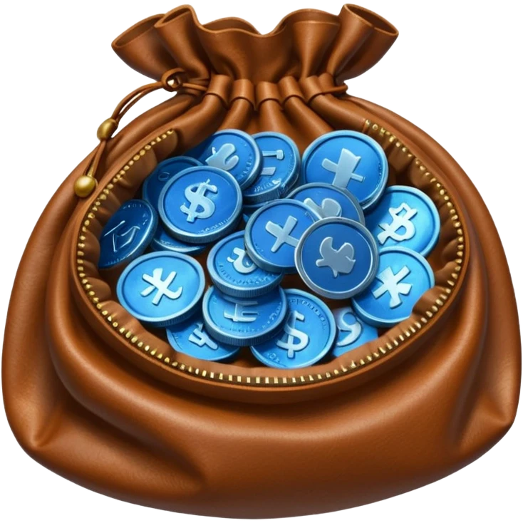 blue coins inside an opened brown money bag  emoji