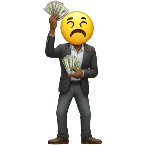 greedy standing man seeing money in his both hands emoji