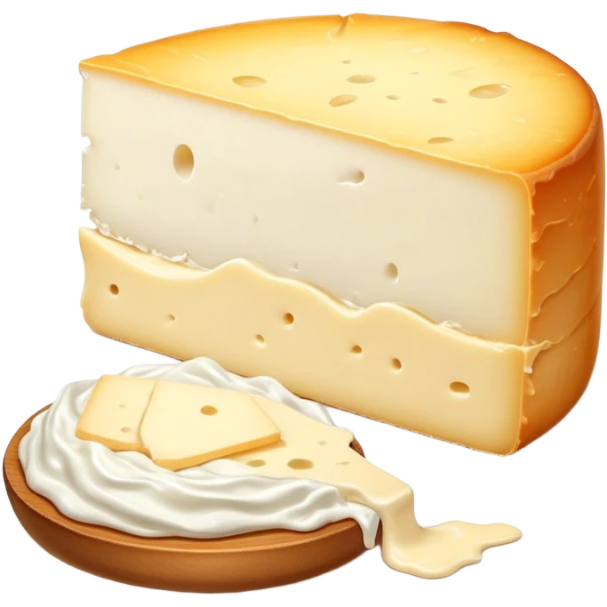 cinematic-realistic-brie-cheese-emoji,-featuring-a-creamy gooey center,-soft-ripened-cheese-with-a-delicate white rind-rendered-with-lifelike-detail-and-inviting,-natural-lightingwith a slide showing the gooey center emoji