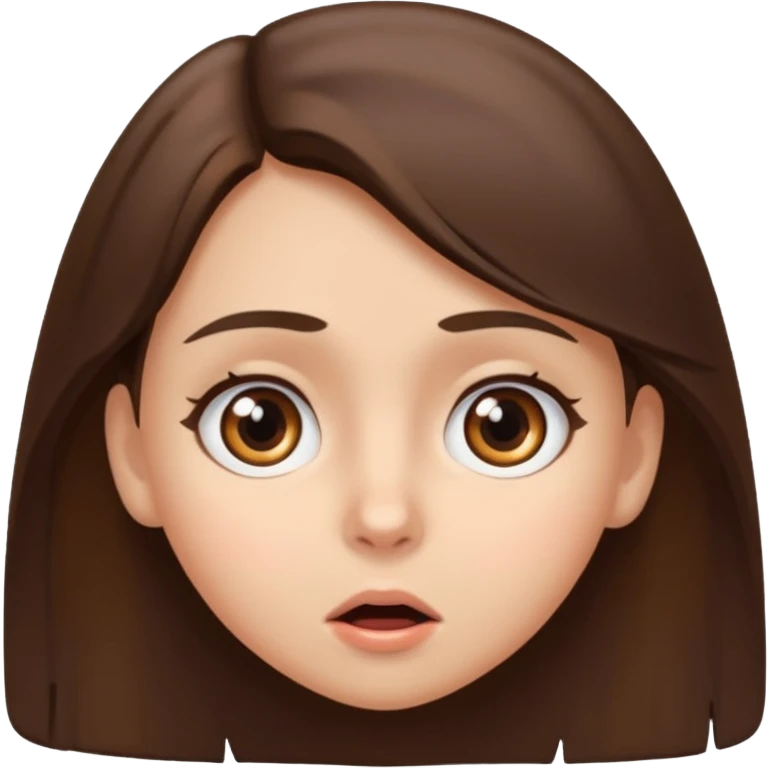 brown eyed girl with medium length brown hair, surprised expression emoji