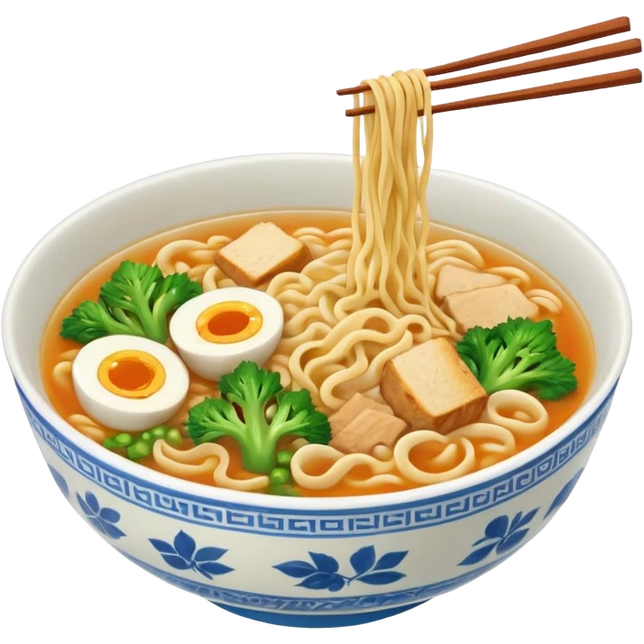 un ramen vegetariano con la taza de color azul verdoso emoji