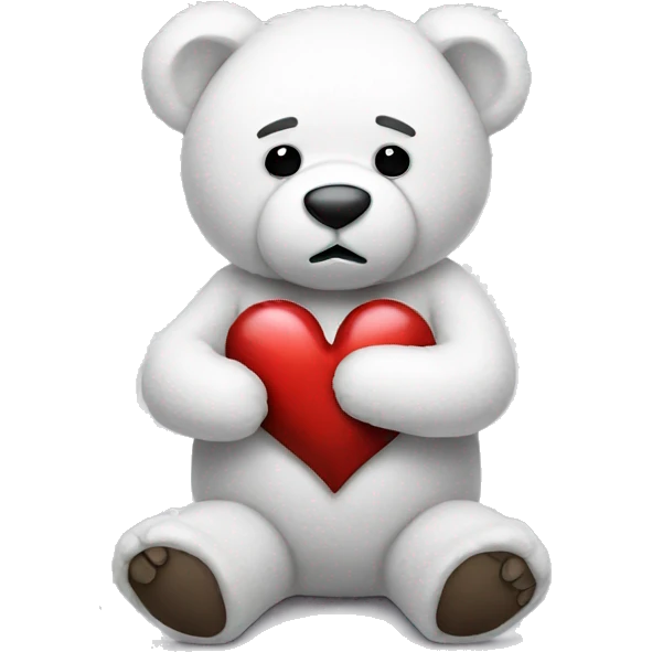 White teddy bear holding a broken heart emoji