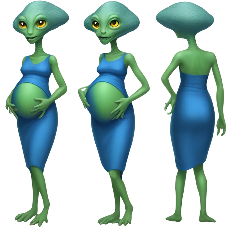 Pregnant Reptilian alien woman, full body in blue dress emoji