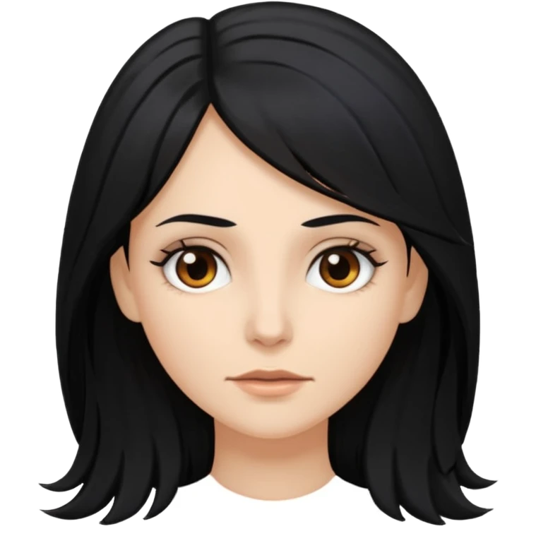 white woman with choppy long black hair and brown eyes emoji