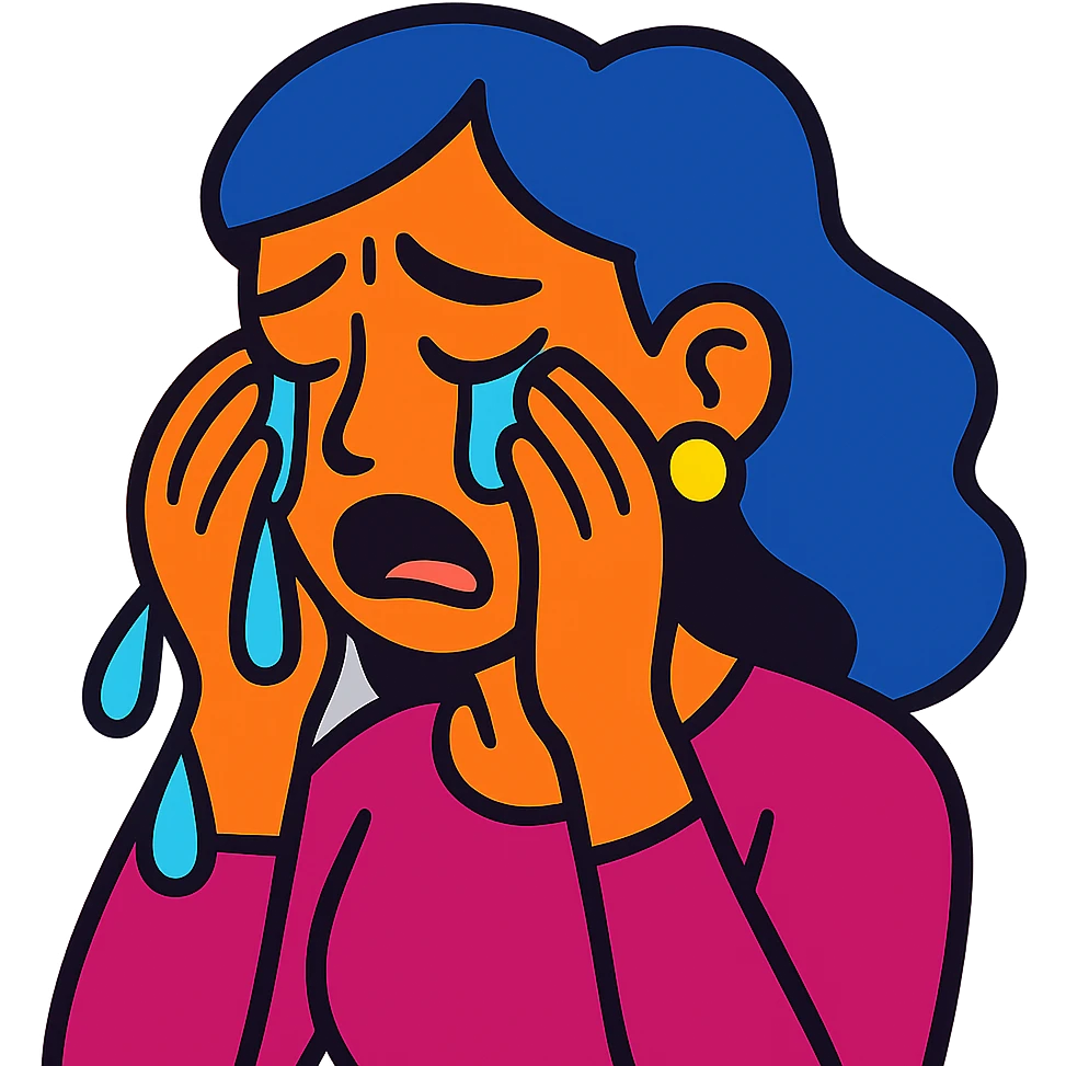 vibrant toon style AI woman crying emoji