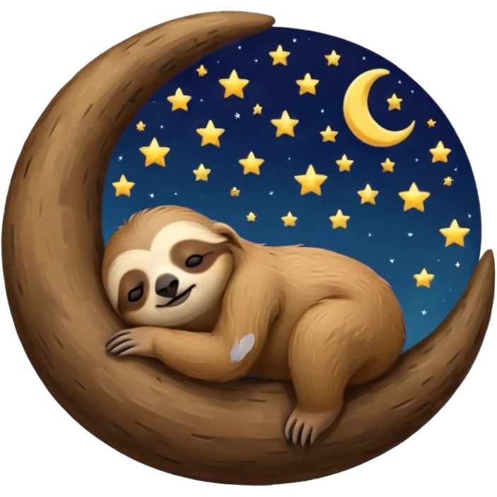 A sloth sleeping on a moon emoji