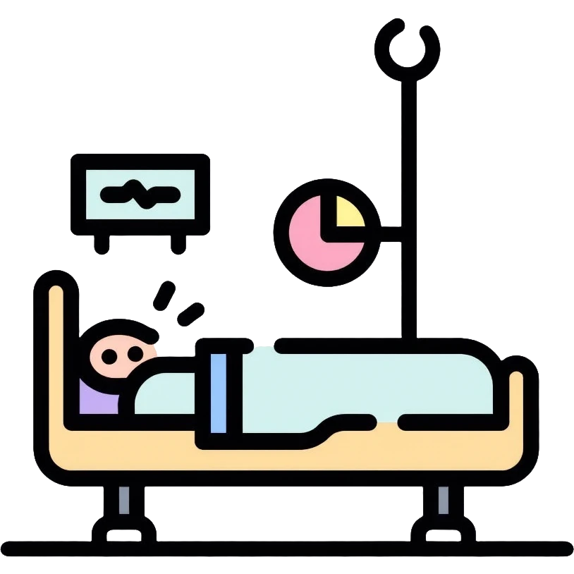Sleep laboratory icon with bed, brain wave monitor, and sleep measurement equipment emoji