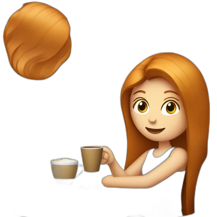 Ginger straight hair and blue eyes woman drinking a coffee  emoji