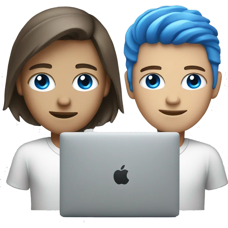 Programmer with blue eyes work with MacBook emoji