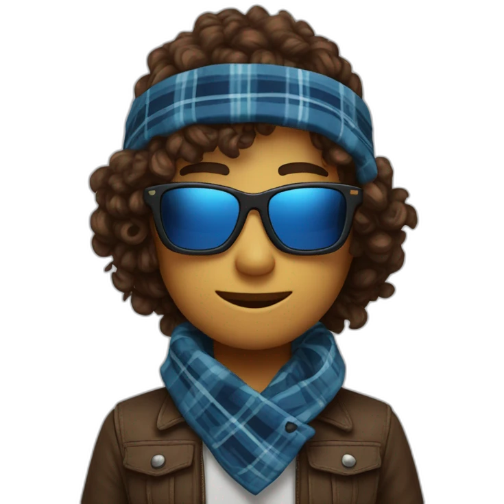 Lololoshka is a minecrafter with blue sunglasses and Blue & Black Plaid Bandana Scarf And brown curly hair emoji