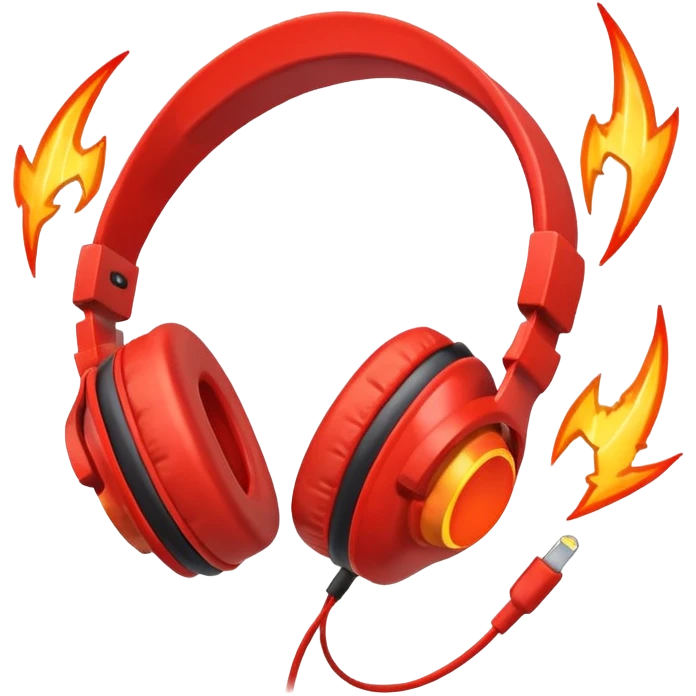 Red fire with orange headphones and background Red lightning bolt emoji