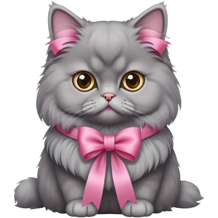 A grey Persian Cat Neck Wearing a pink silk ribbon emoji