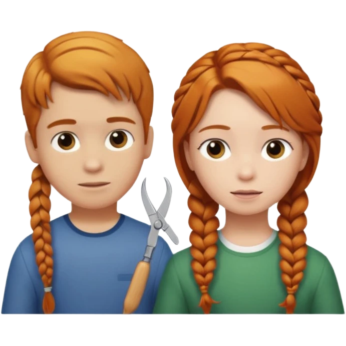 A boy braiding a ginger girls hair emoji