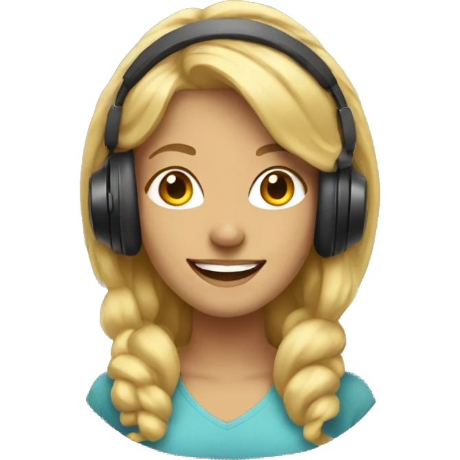blonde women with headphones smiling emoji