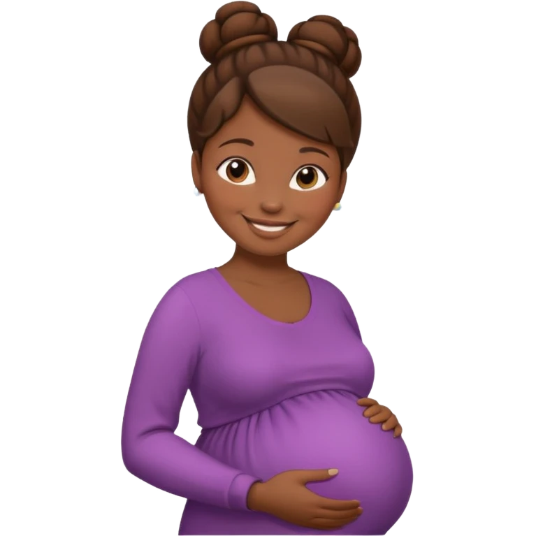 pregnant woman, brown hair, dark skin, bun hair emoji