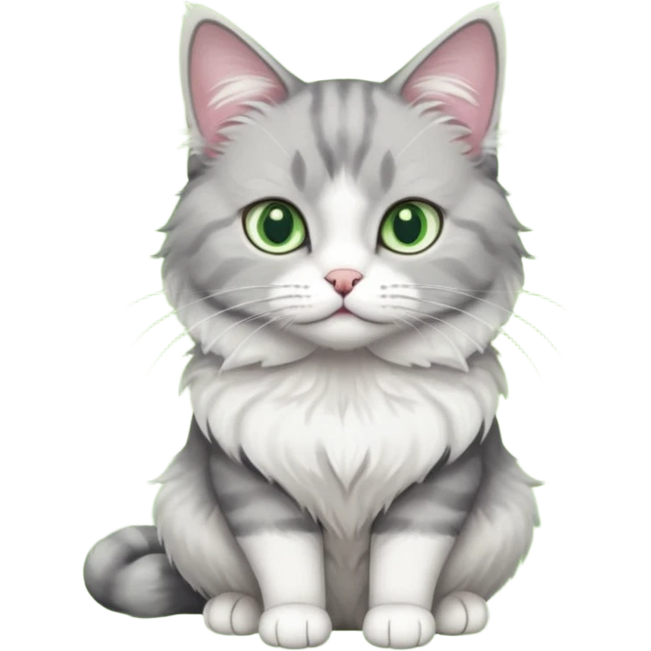 a grey and white cat sitting regally emoji