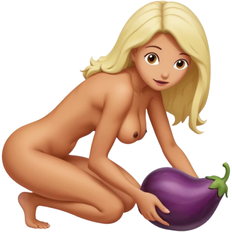  Woman nude bending over bed showing and eggplant in vagina emoji