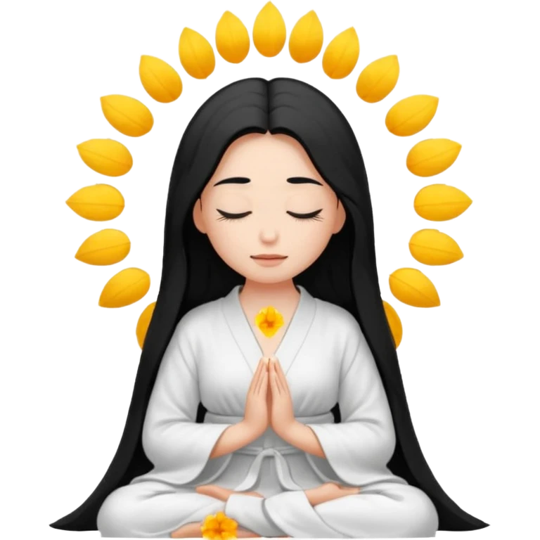 명상하는 검은긴생머리 여자 피부는 하얗고 눈 감은 emoji