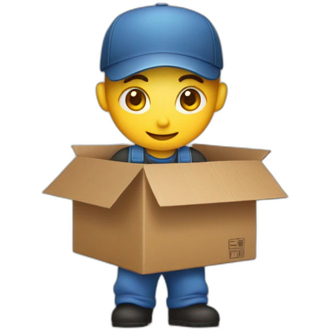 mechanic pieces around a cardboard box emoji