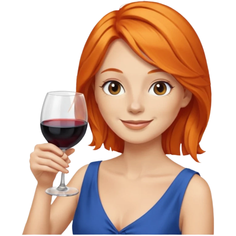 orange hair drinking wine, dress blue emoji