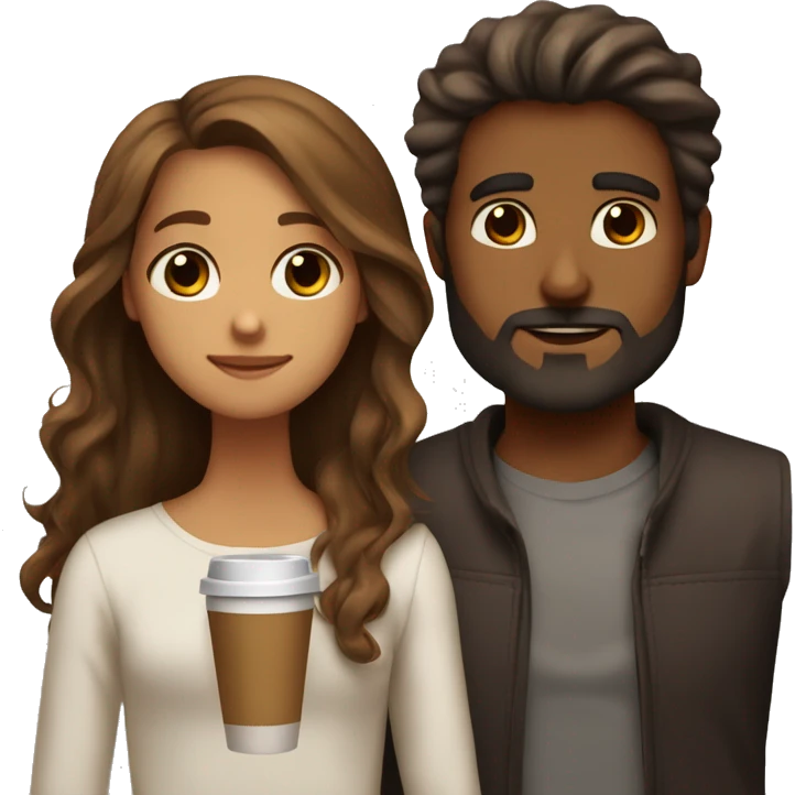 beard long hair man and a brown skin silky hair girl together the guy has hazel ages and girl has brown coffee eyes they are hugging and kissing   emoji