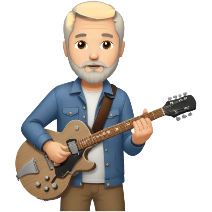 a short grey hair, with long side beard chop, middle age metal head with a classic epiphone eletric guitar emoji