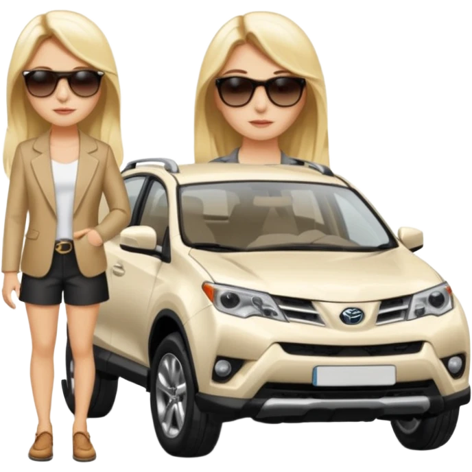 White. Rav 4 . Sexy. Female.long blond hair. Sunglasses  emoji