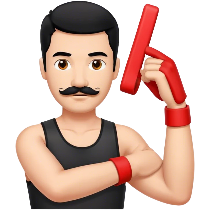 Man with black hair short, square mustache and red arm band emoji