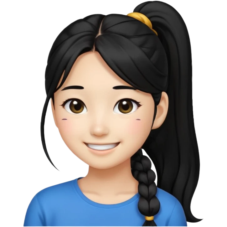 beautiful Korean girl with black hair in a ponytail, long hair, black eyes, emoji style emoji