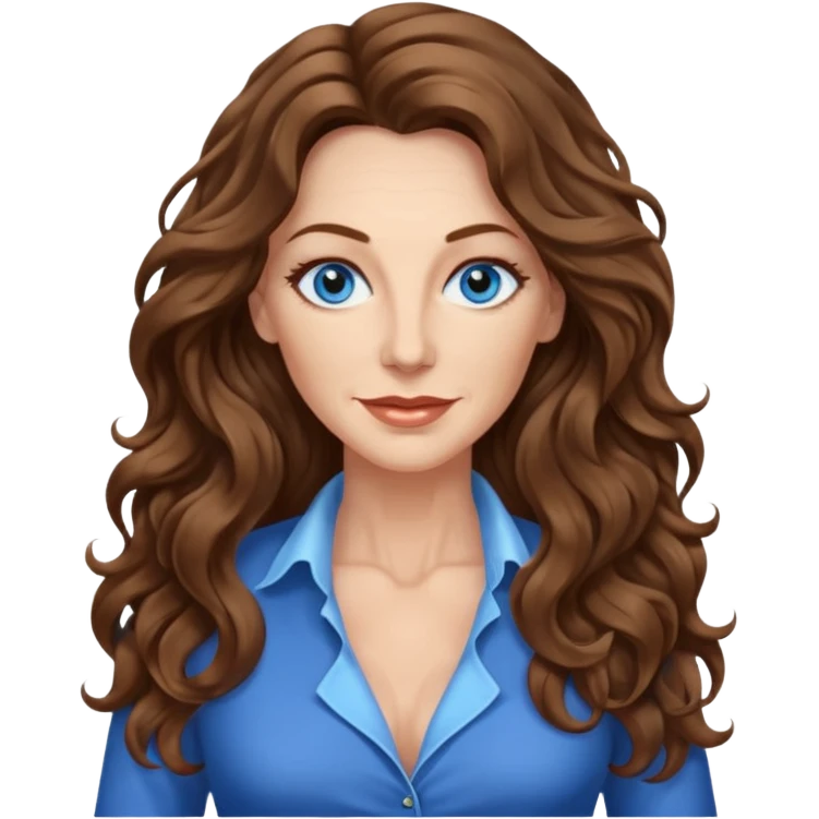 Extra Long wavy hair, brown hair, blue eyes Caucasian, age 50, sexy clothes boobies emoji