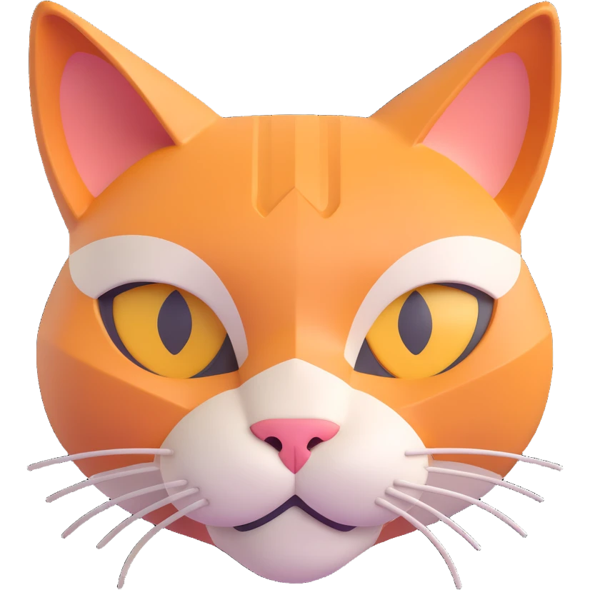 3D emoji style cat head only with neutral face inspired by Polygon logo for a crypto project emoji