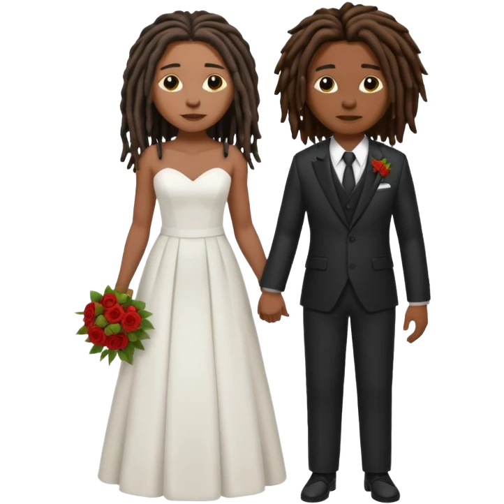 lesbian black couple getting married. one dreads one dark brunette. Dreads in a suit, brunette in a dress. BOTH GIRLS emoji