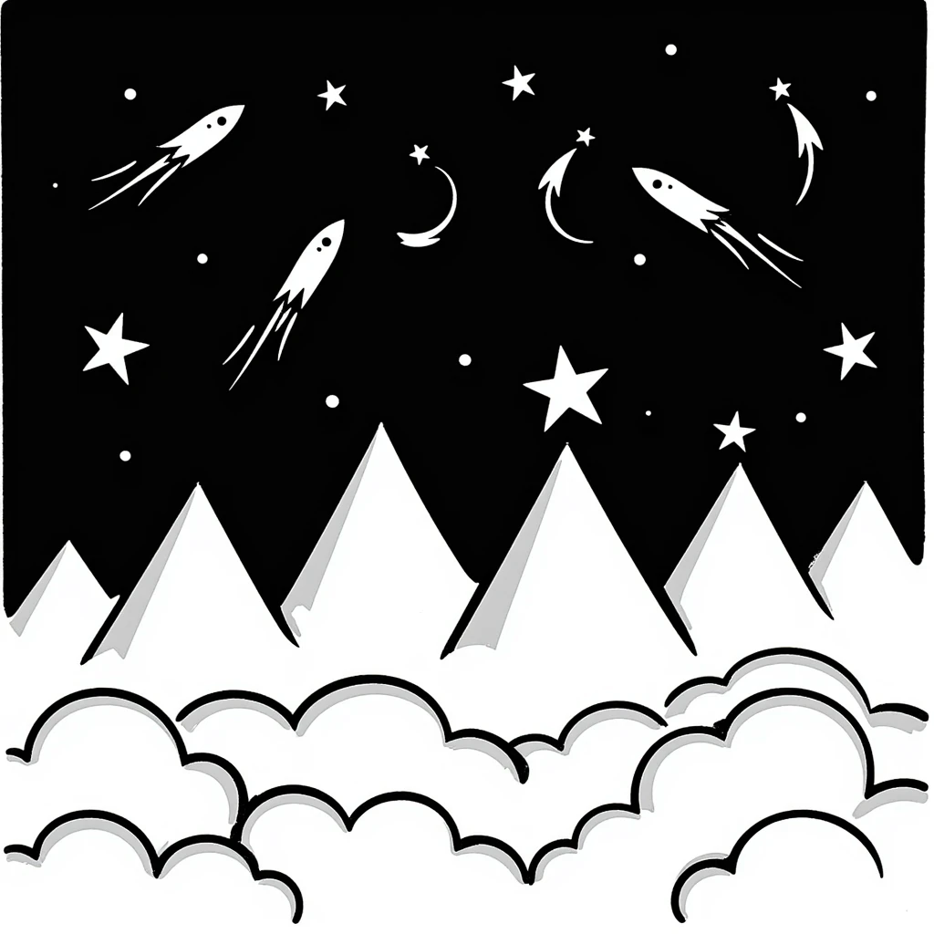 Hand-drawn starry night sky with constellations and shooting stars emoji