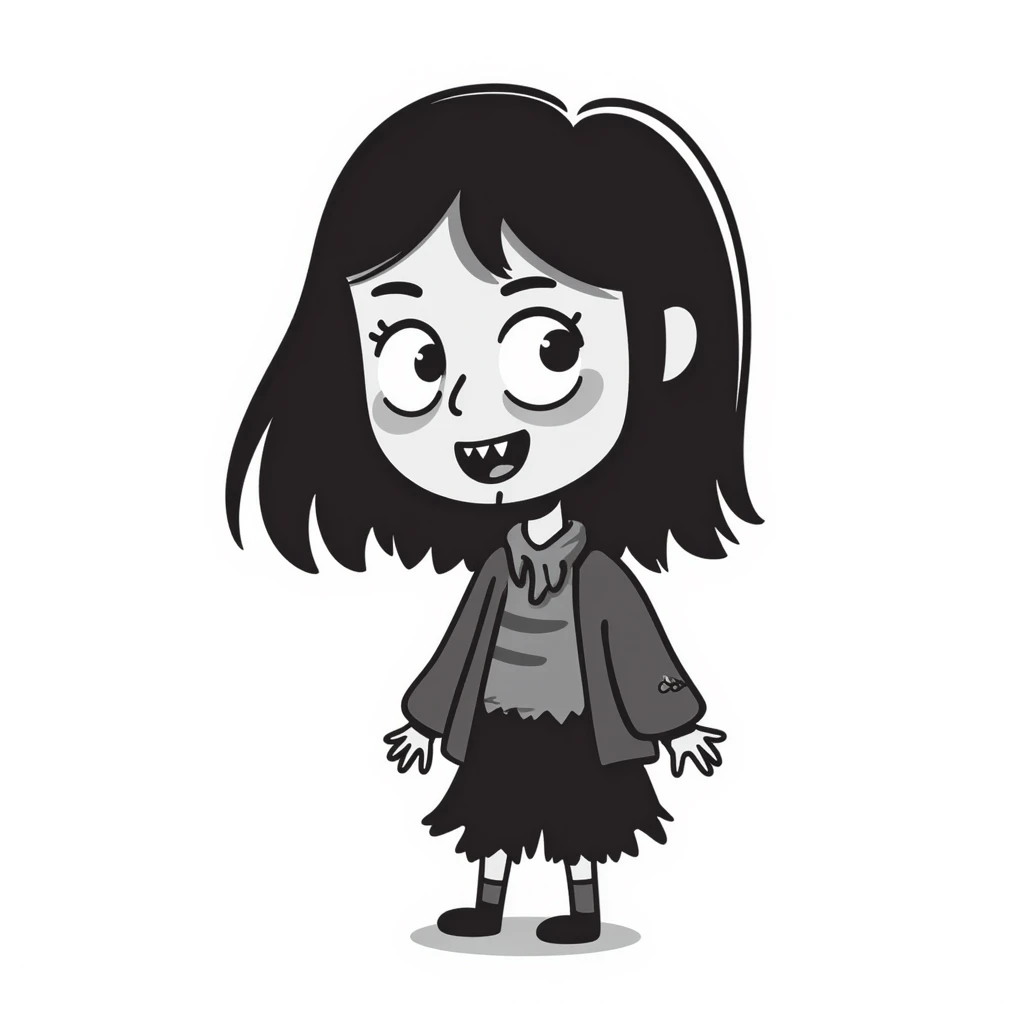 girl zombie with black long hair with teeth emoji