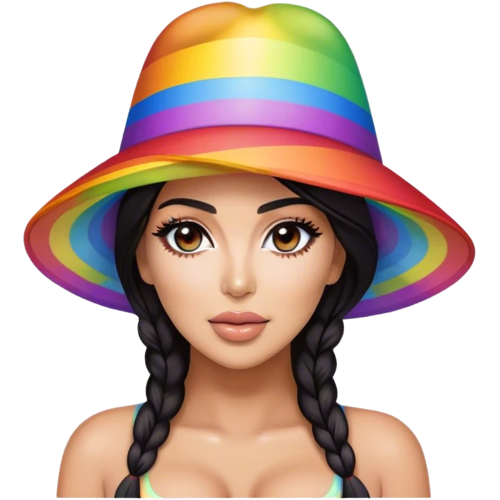 Kim Kardashian Wearing a rainbow hat ￼￼ emoji