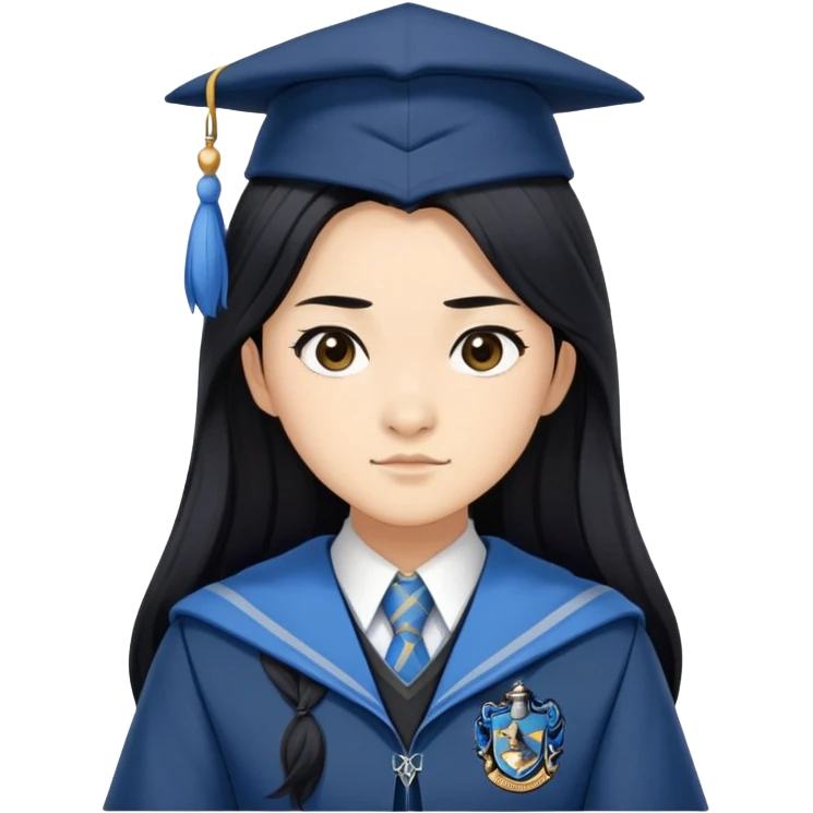 Cho Chang in harry potter, wear hogwarts Ravenclaw uniform, long black hair emoji